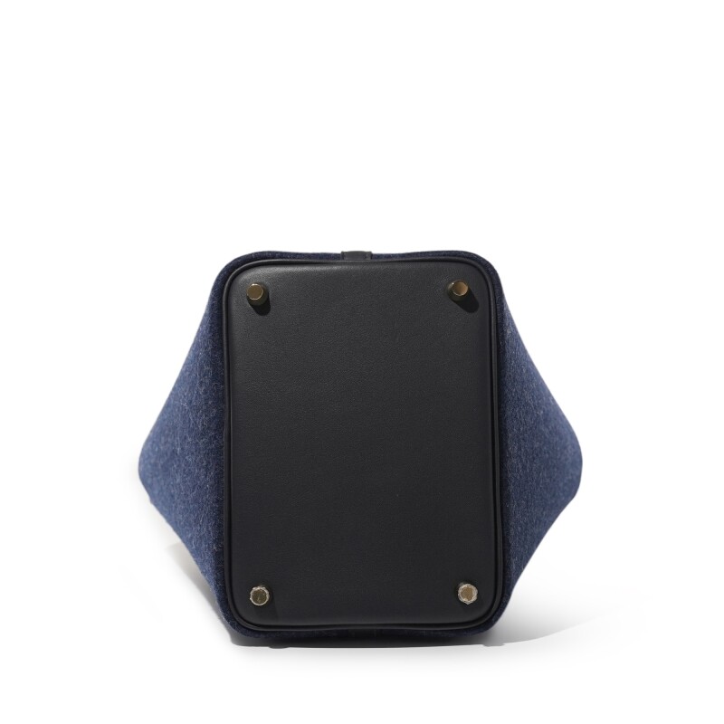 Hermès Bleu Nuit Feutre Wool and Black Swift Picotin Lock 18 Gold Hardware - Image 5